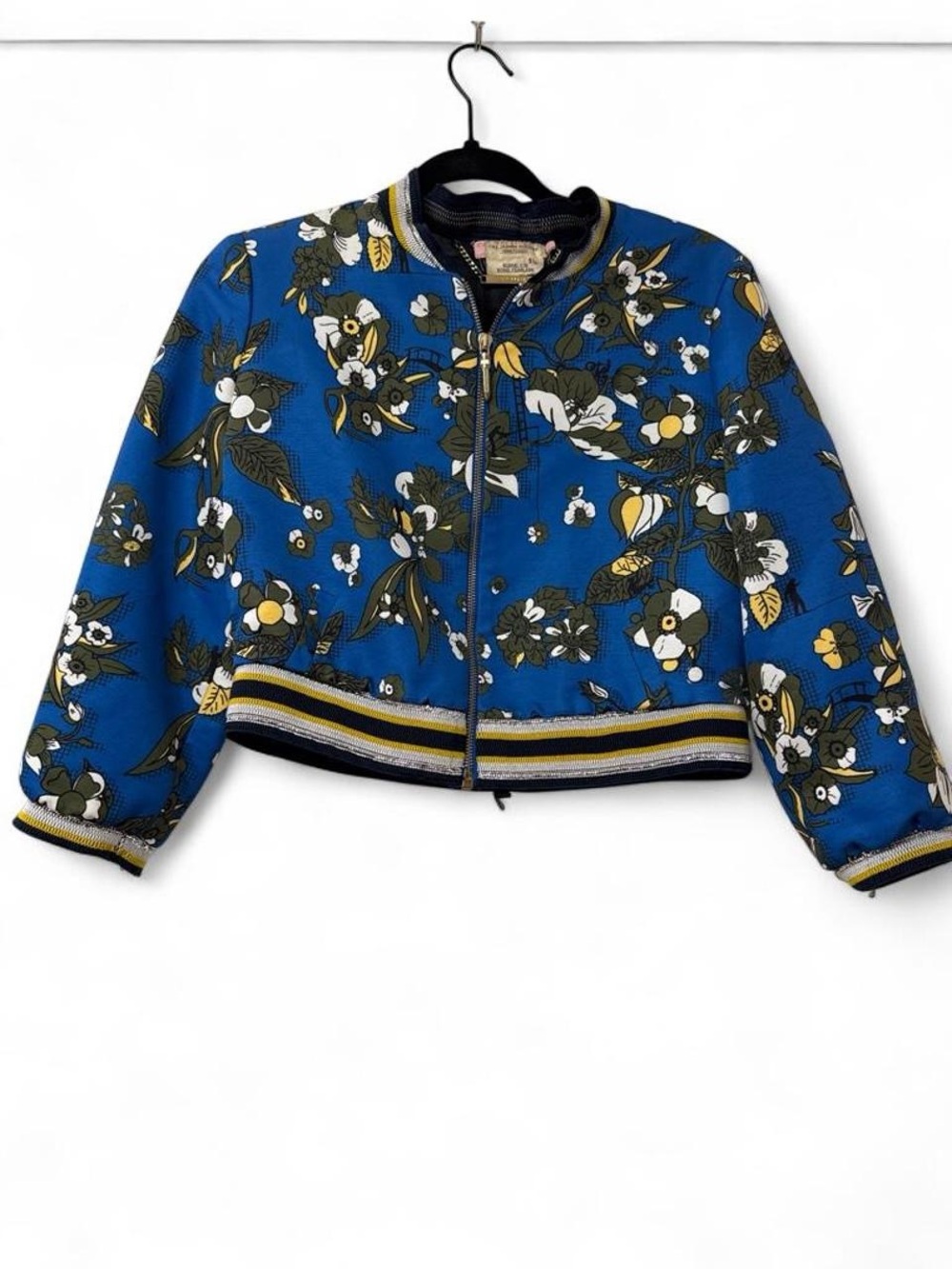 Ted Baker London Blue Floral Cropped Bomber Jacket work on broadway Mean Girls